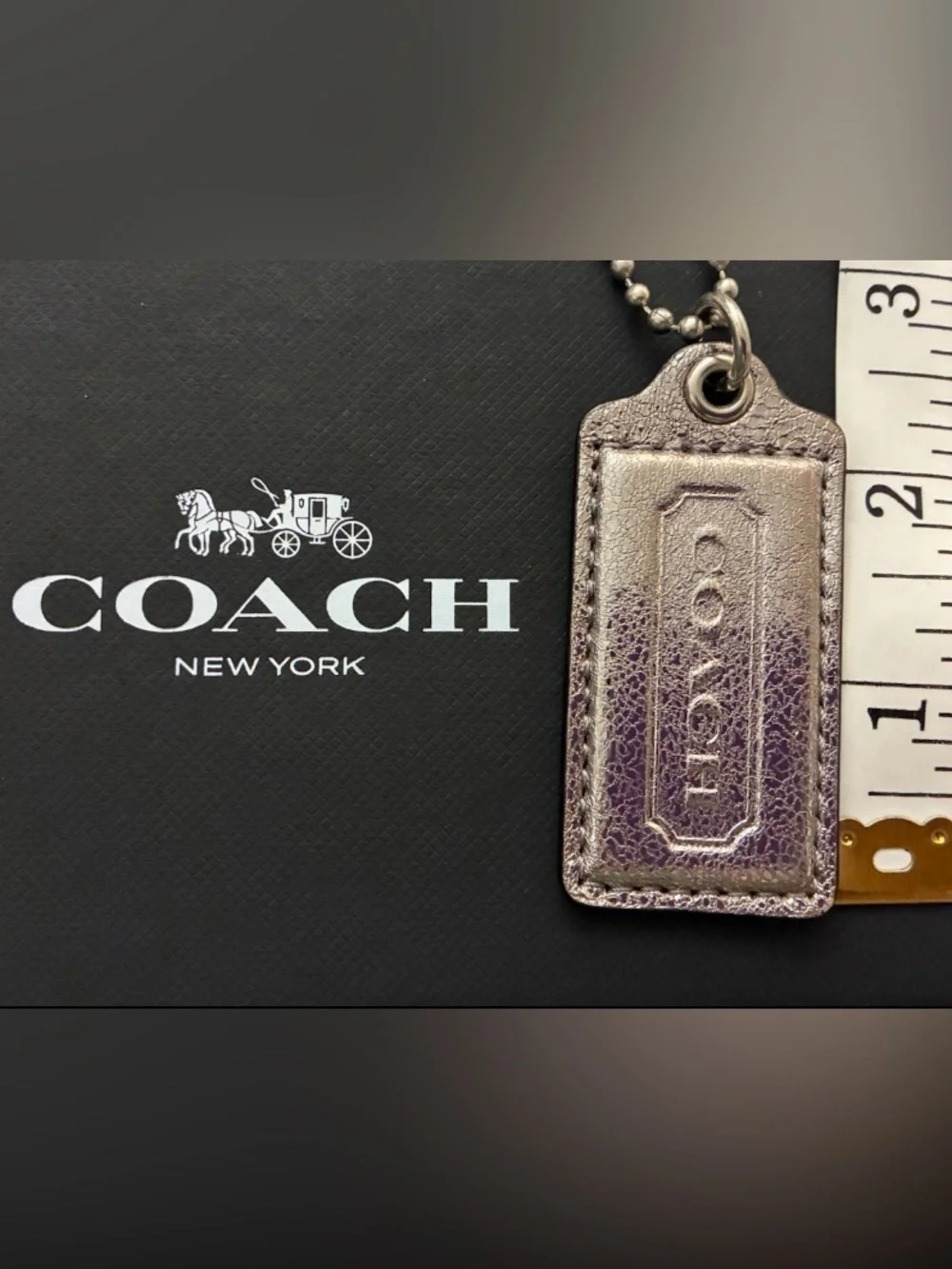 Coach Poppy XL Hang Tag Set, Gray & Silver, Leather & Acrylic